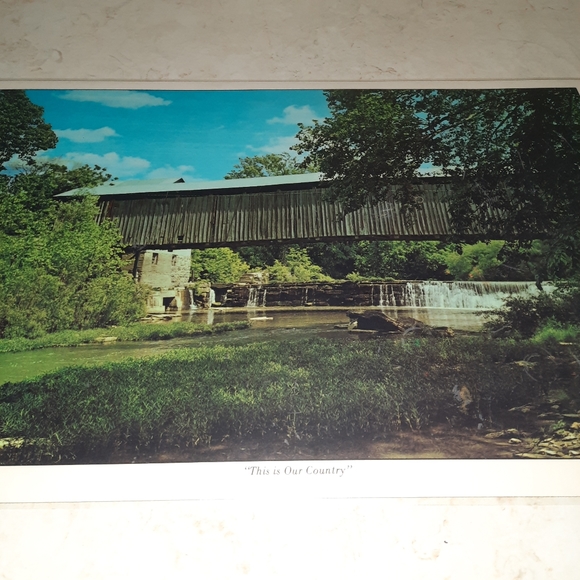 Vintage Placemat This Is Our Country Covered Bridge Bright Of America - Picture 2 of 6